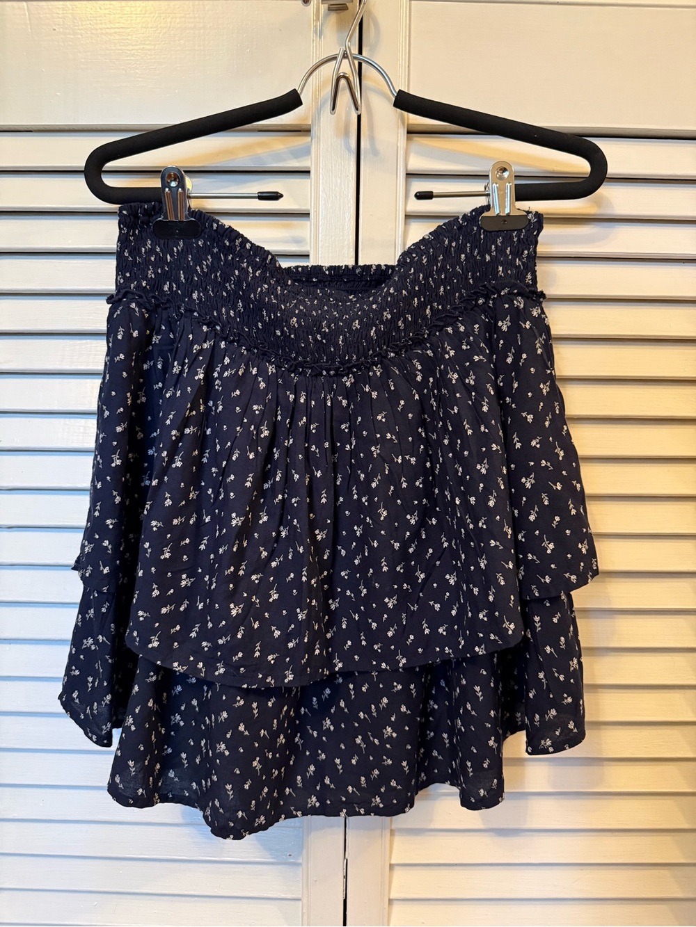 Hollister Navy Blue Mini Skirt with White Floral Print